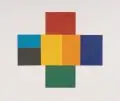 Ulrich Eisenfeld, Farbkreuz, 2004, Öl auf Malpappe, fünfteilig collagiert