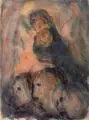 Eric Johansson, Trauernde. Wohl frühe 1920, Aquarell, farbige Kreide und Bleistiftzeichnung auf Papier, auf festem Karton kaschiert