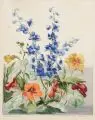 Rittersporn und Kapuzinerkresse / Prachtlilien und Rittersporn. 1920er/1930er Jahre by Marlies Meinshausen-Felsing, Farbholzschnitte auf Japan, offered Nov 2023