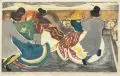 Helmut Gebhardt, Tanzende Paare in Tracht, 1955, Farblinolschnitt auf Japan