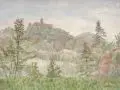 Fritz Tröger, Blick auf die Wartburg, 1941, Aquarell über Blei auf Torchon
