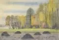 Fritz Tröger, Herbstlicher Feldrain, 1947, Farbige Pastellkreidezeichnung