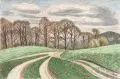 Fritz Tröger, Frühlingslandschaft mit Feldweg, 1968, Farbige Pastellkreidezeichnung auf leichtem Karton