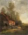 Georg Oeder, Spätsommer am Dorfrand. Wohl späte 1880er Jahre, Öl auf Malpappe
