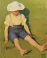 Johannes Weber, Knabe im Gras, 1909, Öl auf Leinwand