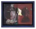 Andreas Küchler, Zwei Figuren, 2000, Öl und Collage (Sperrholz und Pappe) auf sehr kräftiger Holzplatte