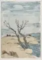 Siegfried Berndt, Karge Landschaft, 1944, Farbholzschnitt auf Japan