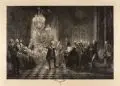 Franz August Börner, Flötenkonzert Friedrich des Großen in Sanssouci, 1902, Radierung auf wolkigem Bütten