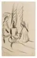 August Macke, Studie sitzender Mädchen, 1913, Kohlestiftzeichnung auf dünnem, cremefarbenen Zeichenpapier