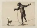 Richard Müller, Der Künstler (seiltanzender Bär und Affe), 1915, Radierung mit leichtem Plattenton in Schwarzbraun auf festem Papier