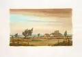 Helmut Maletzke, Gehöft am Wasser (Friedrichshagen), Wohl 1980, Aquarell und Farbkreide auf kräftigem, strukturiertem Aquarellpapier