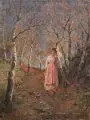 Jeanna Bauck, Mädchen im Birkenwäldchen. Wohl um 1890er Jahre, Öl auf Leinwand