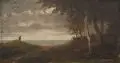 Ernst Oskar Simonson-Castelli, Abendlandschaft., Um 1900, Öl auf Malpappe