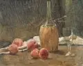 Reinhold Werner, Stillleben mit Pfirsichen und Flasche. Wohl Frühes 20. Jh, Öl auf Leinwand