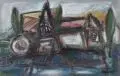 Peter Koch, Dorfimpression, 1997, Acryl auf Leinwand mit farbiger Pastellkreide und Dammarfirnis