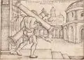 Hans Sebald Beham, Herkules trägt die Säulen von Gaza, 1545, Kupferstich auf Bütten
