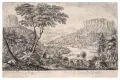 Johann Alexander Thiele, Vue de la Forteresse du Königstein en Saxe et des Environs / du Coté du Couchant. / Prospect der Chur= Sächsischen Berg= Vestung Königstein und der / umliegenden Gegend, von der Abend Seite, 1726, Radierung auf Bütten mit Wasserzeichen, vollflächig auf ein Trägerbütten montiert