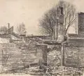 Richard Müller, Trümmer in Rethel, 1915, Bleistiftzeichnung auf festem Papier