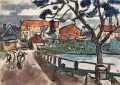 Fritz Winkler, Sächsischer Dorfanger. Wohl 1950er Jahre, Aquarell und Pinselzeichnung in Tusche auf kräftigem Papier