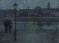 Felix Funk, Dresden – Brühlsche Terrasse mit Blick auf das Neustädter Ufer bei Nacht, 1931, Öl auf Rupfen