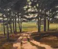 Wilhelm Geyer, Schattiger Weg unter Bäumen (Brandenburg?), 1921, Öl auf Leinwand