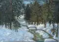 Georg Oehme, Winterwald mit Bachlauf. Wohl um 1910, Öl auf Leinwand