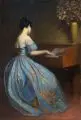 Viktor Schramm, Dame am Spinett, Um 1900, Öl auf kräftiger Holzpappe