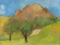 Heinrich Burkhardt, Hügelige Frühlingslandschaft. Wohl 1960er Jahre, Öl auf Malpappe