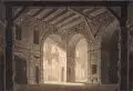Giulio III Quaglio, (zugeschr.), Innenansicht einer Festung. Wohl Spätes 18. Jh, Federzeichnung, grau und braun laviert, auf leichtem Büttenkarton mit großem Wasserzeichen mittig