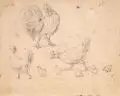 Emil Gottlieb Schuback, Vier Tierstudien. Wohl 1840er Jahre, Bleistiftzeichnungen