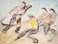 Richard Birnstengel, Netzziehende Fischer an der Kurischen Nerung, Um 1940, Aquarell auf kaschierter Malpappe