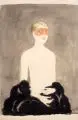 Karl Hahn, Die rote Maske, 1926, Aquarell auf chamoisfarbenem Papier, vollflächig auf einen Untersatz kaschiert