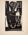Robert Köpcke, Frau am Tisch mit Lampe, Holzschnitte