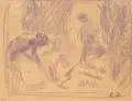 Robert Sterl, Figürliche Szene (Hessen). Wohl um 1900, Farbstiftzeichnung