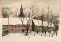Felix Funk, Blick auf Wilsdruff im Winter, 1951, Aquarell auf Malpappe