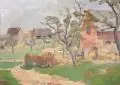 Siegfried Donndorf, Dörfliche Studie, Öl auf Malpappe