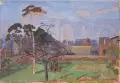 Siegfried Donndorf, (zugeschr.), Komposition Landschaft (Radebeul ?). Wohl um 1930, Öl auf Leinwand