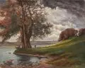 Rudolf Poeschmann, Flusslandschaft mit alten Eichen. 1920er/1930er Jahre, Öl auf Leinwand