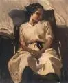 Georg Richter-Lößnitz, Im Lehnstuhl, 1921, Öl auf Malpappe
