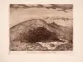 Ernst Wilhelm Eitner, Mannsteine und Schneegruben im Riesengebirge. Wohl um 1930, Aquatintaradierung in Braun auf festem Papier