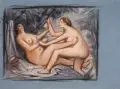 Richard Dreher, Weibliche Akte. Frühes 20. Jh, Farbige Pastellkreidezeichnung auf blaugrauem "Ingres D'Arches"-Bütten