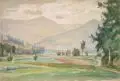 Ernst Wilhelm Eitner, Steinseiffen – Blick auf die Schneekoppe und Melzergrund. Wohl 1930er Jahre, Aquarell über Blei