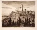 Ernst Wilhelm Eitner, Burg Kynast im Riesengebirge, Um 1930, Aquatintaradierung in Schwarzbraun auf festem Papier