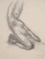 Paul Herrmann, Kniender weiblicher Akt, 1906, Bleistiftzeichnung auf dünner Graupappe
