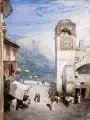 Martin Weblus, Sonntagmorgen auf Capri (Variante), Um 1905, Aquarell auf Malpappe