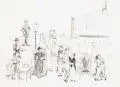 Karl von Appen, Arrangement-Skizze zu Bertolt Brechts 'Tage der Commune', 1972, Zinkografie