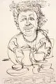 Ernst Hassebrauk, Beim Kaffee, Um 1960, Federzeichnung in Tusche über Grafit auf gelblichem Papier