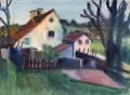 Johannes (Hans) Kotte, Sächsischer Bauernhof im Abendlicht. 1950er Jahre, Aquarell