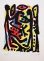 A. R. Penck, Auseinandersetzung, 1992, Farbserigrafie auf weißem Büttenkarton