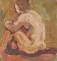 Siegfried Herforth, Sitzender weiblicher Rückenakt, 1930, Öl auf Sperrholz, auf eine Sperrholzplatte montiert